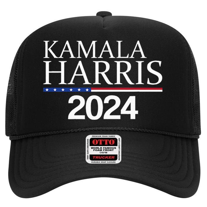 American Flag Logo Kamala Harris 2024 High Crown Mesh Back Trucker Hat