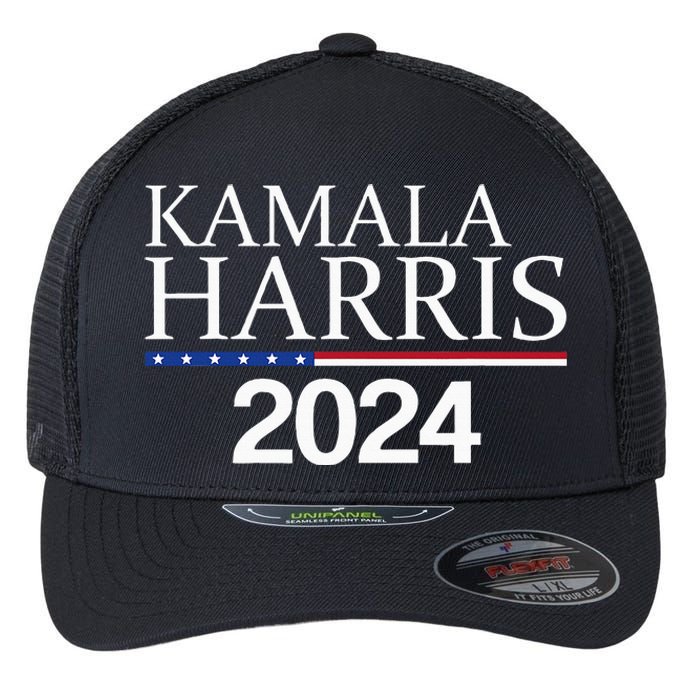 American Flag Logo Kamala Harris 2024 Flexfit Unipanel Trucker Cap