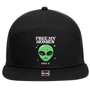 Alien Free My Homies Area 51 Funny Ufo 7 Panel Mesh Trucker Snapback Hat