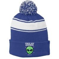 Alien Free My Homies Area 51 Funny Ufo Stripe Pom Pom Beanie