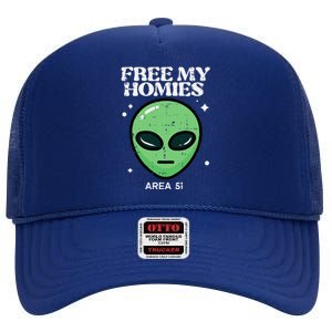 Alien Free My Homies Area 51 Funny Ufo High Crown Mesh Back Trucker Hat