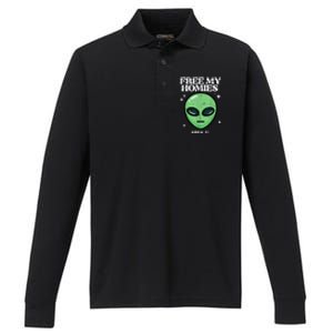 Alien Free My Homies Area 51 Funny Ufo Performance Long Sleeve Polo