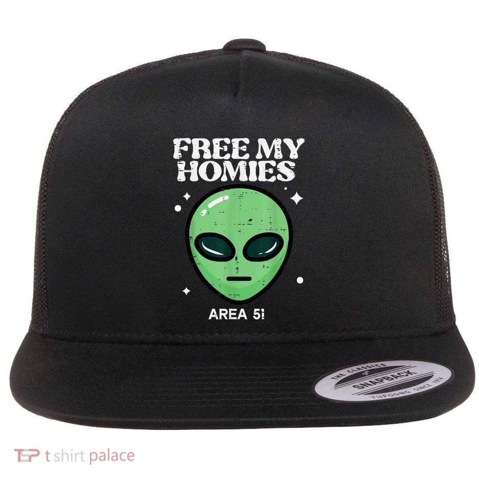 Alien Free My Homies Area 51 Funny Ufo Flat Bill Trucker Hat