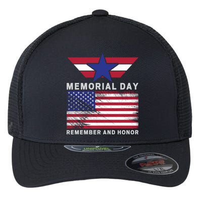 American Flag Memorial Day Remember And Honor Gift Flexfit Unipanel Trucker Cap