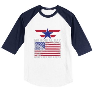 American Flag Memorial Day Remember And Honor Gift Baseball Sleeve Shirt