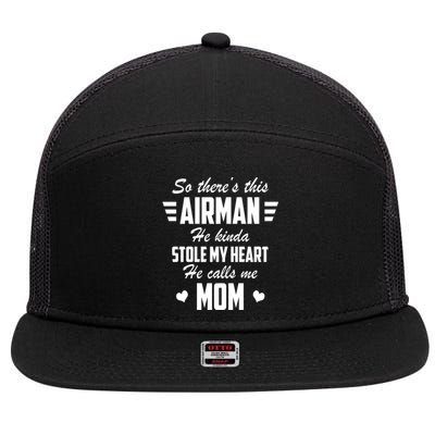 Air Force Mom Air Stole My Heart Gift 7 Panel Mesh Trucker Snapback Hat