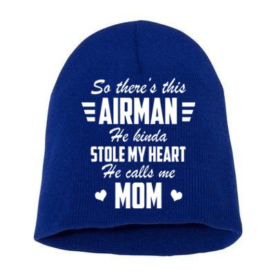 Air Force Mom Air Stole My Heart Gift Short Acrylic Beanie