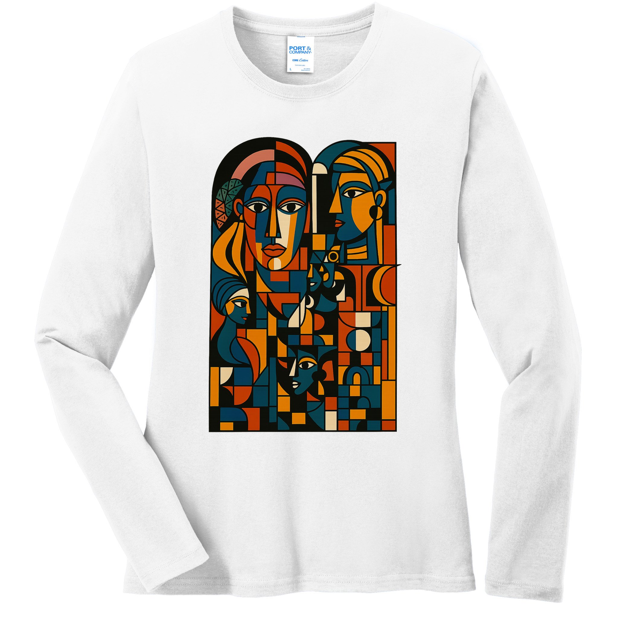 Abstract Faces Montage  Ladies Long Sleeve Shirt