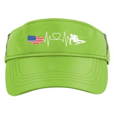 American Flag Map Ski Heartbeat Skiing Skier Gifts Adult Drive Performance Visor