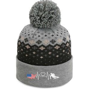 American Flag Map Ski Heartbeat Skiing Skier Gifts The Baniff Cuffed Pom Beanie