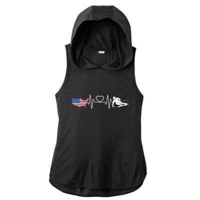 American Flag Map Ski Heartbeat Skiing Skier Gifts Ladies PosiCharge Tri-Blend Wicking Draft Hoodie Tank