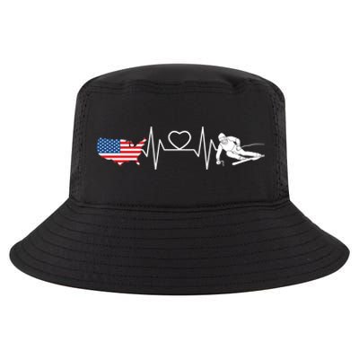 American Flag Map Ski Heartbeat Skiing Skier Gifts Cool Comfort Performance Bucket Hat