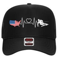 American Flag Map Ski Heartbeat Skiing Skier Gifts High Crown Mesh Back Trucker Hat