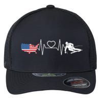 American Flag Map Ski Heartbeat Skiing Skier Gifts Flexfit Unipanel Trucker Cap