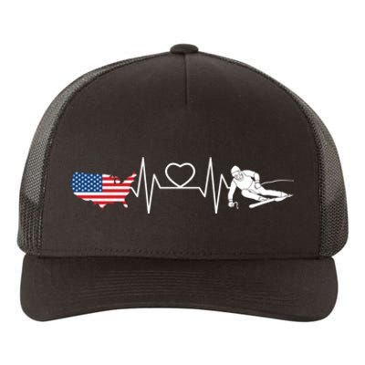 American Flag Map Ski Heartbeat Skiing Skier Gifts Yupoong Adult 5-Panel Trucker Hat