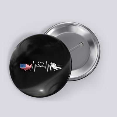 American Flag Map Ski Heartbeat Skiing Skier Gifts Button