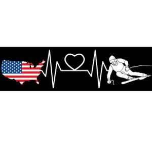 American Flag Map Ski Heartbeat Skiing Skier Gifts Bumper Sticker