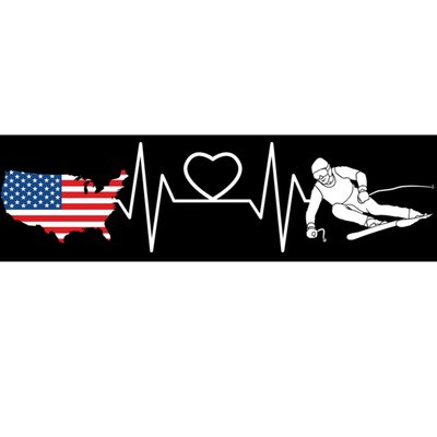 American Flag Map Ski Heartbeat Skiing Skier Gifts Bumper Sticker