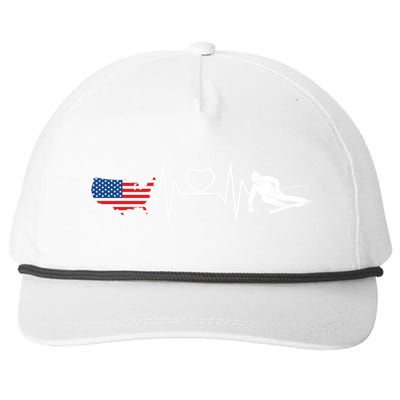 American Flag Map Ski Heartbeat Skiing Skier Gifts Snapback Five-Panel Rope Hat