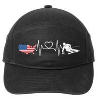 American Flag Map Ski Heartbeat Skiing Skier Gifts 7-Panel Snapback Hat