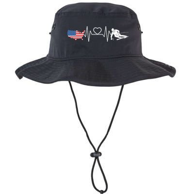 American Flag Map Ski Heartbeat Skiing Skier Gifts Legacy Cool Fit Booney Bucket Hat