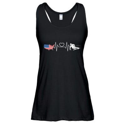 American Flag Map Ski Heartbeat Skiing Skier Gifts Ladies Essential Flowy Tank