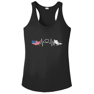 American Flag Map Ski Heartbeat Skiing Skier Gifts Ladies PosiCharge Competitor Racerback Tank