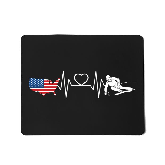 American Flag Map Ski Heartbeat Skiing Skier Gifts Mousepad