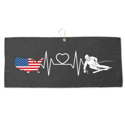 American Flag Map Ski Heartbeat Skiing Skier Gifts Large Microfiber Waffle Golf Towel