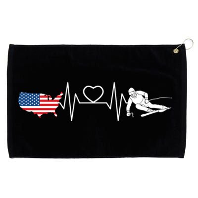 American Flag Map Ski Heartbeat Skiing Skier Gifts Grommeted Golf Towel