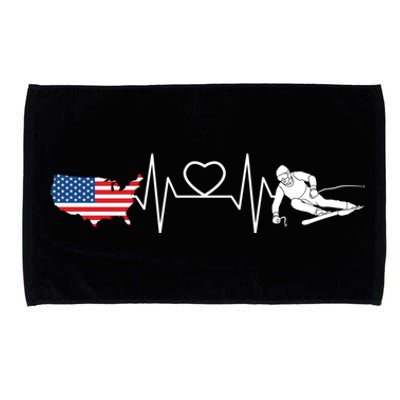 American Flag Map Ski Heartbeat Skiing Skier Gifts Microfiber Hand Towel