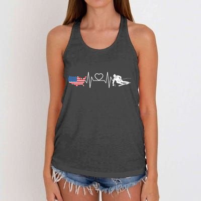 American Flag Map Ski Heartbeat Skiing Skier Gifts Women's Knotted Racerback Tank