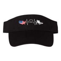 American Flag Map Ski Heartbeat Skiing Skier Gifts Valucap Bio-Washed Visor