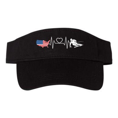 American Flag Map Ski Heartbeat Skiing Skier Gifts Valucap Bio-Washed Visor