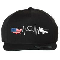 American Flag Map Ski Heartbeat Skiing Skier Gifts Wool Snapback Cap