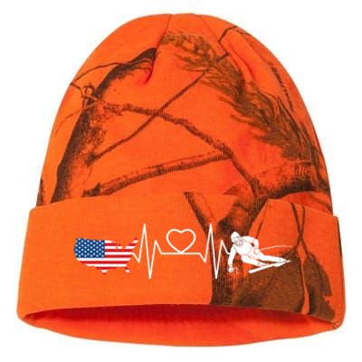 American Flag Map Ski Heartbeat Skiing Skier Gifts Kati Licensed 12" Camo Beanie