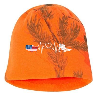 American Flag Map Ski Heartbeat Skiing Skier Gifts Kati - Camo Knit Beanie