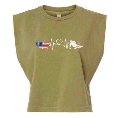 American Flag Map Ski Heartbeat Skiing Skier Gifts Garment-Dyed Women's Muscle Tee