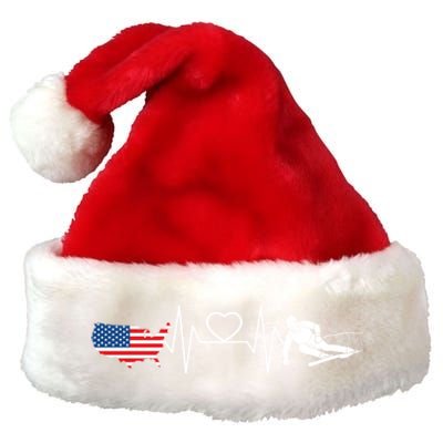 American Flag Map Ski Heartbeat Skiing Skier Gifts Premium Christmas Santa Hat