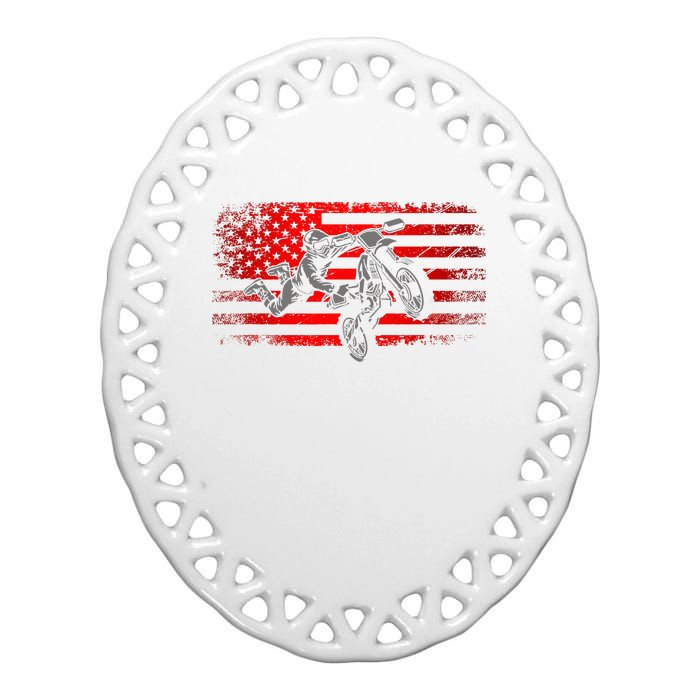 American Flag Motocross Apparel Motocross Dirt Bike Ceramic Oval Ornament