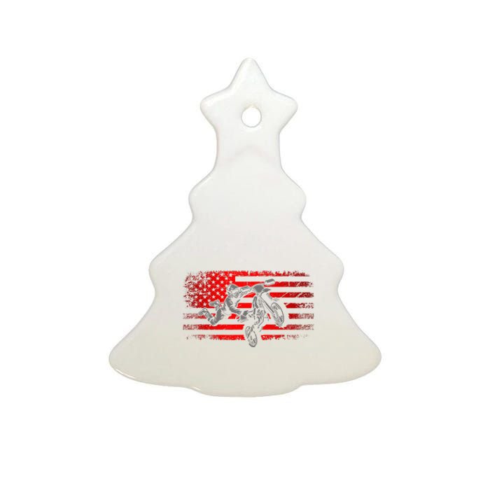 American Flag Motocross Apparel Motocross Dirt Bike Ceramic Tree Ornament