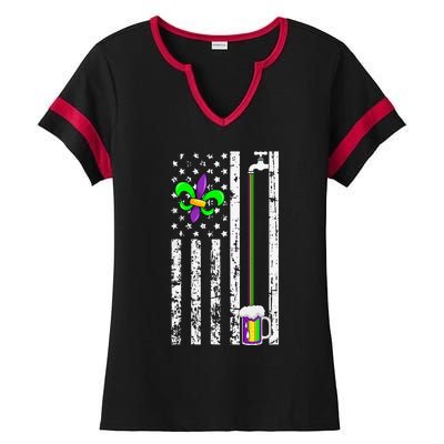 American Flag Mardi Gras Carnival Parade Masquerade Party Ladies Halftime Notch Neck Tee