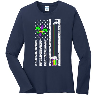 American Flag Mardi Gras Carnival Parade Masquerade Party Ladies Long Sleeve Shirt