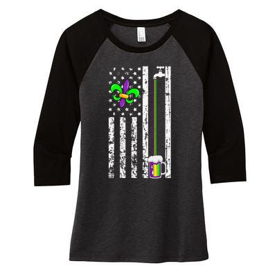 American Flag Mardi Gras Carnival Parade Masquerade Party Women's Tri-Blend 3/4-Sleeve Raglan Shirt