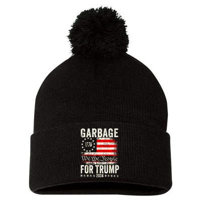 American Flag Make Garbage Great Again Garbage For Trump 2024 Gift Pom Pom 12in Knit Beanie