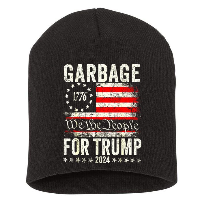 American Flag Make Garbage Great Again Garbage For Trump 2024 Gift Short Acrylic Beanie