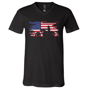 American Flag Motorcycle Apparel Motorcycle V-Neck T-Shirt