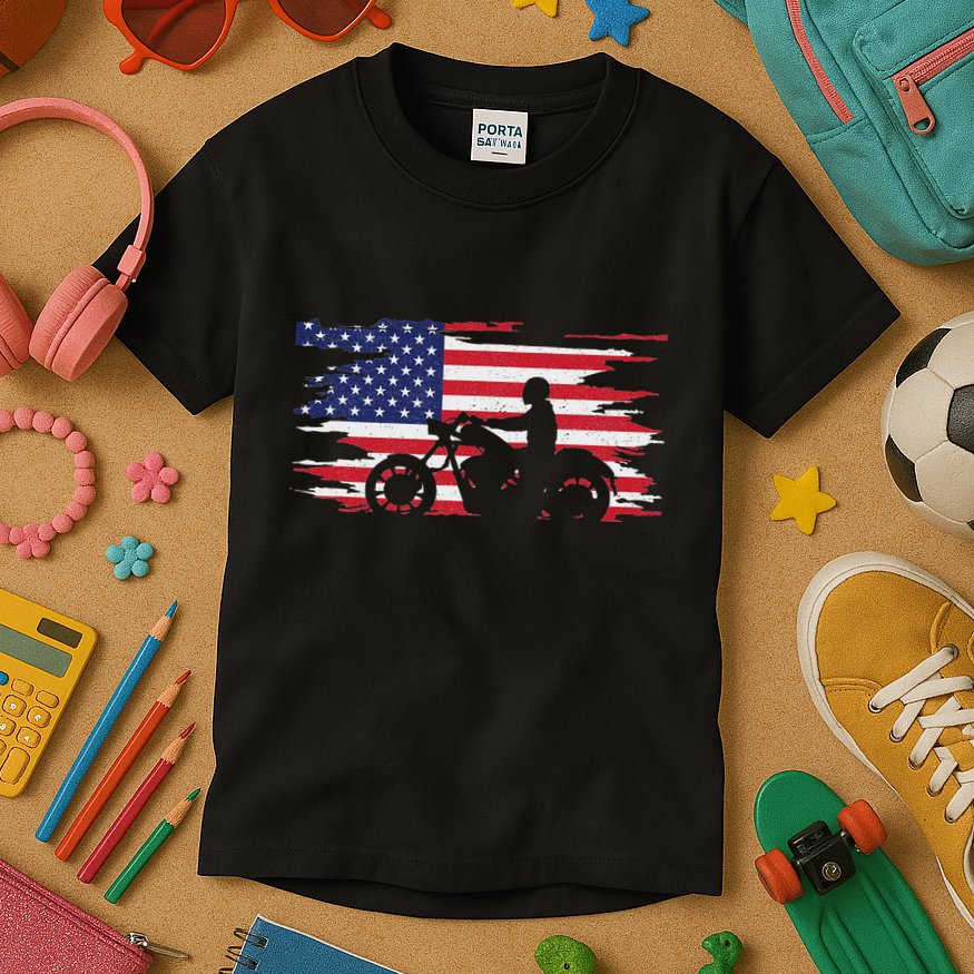 American Flag Motorcycle Apparel Motorcycle Kids T-Shirt