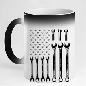 American Flag Mechanic Patriotic Wrench Repair Funny Gift 11oz Black Color Changing Mug