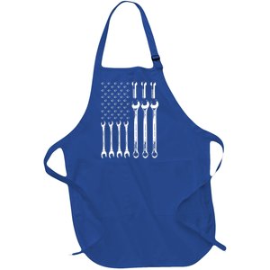 American Flag Mechanic Patriotic Wrench Repair Funny Gift Full-Length Apron With Pockets